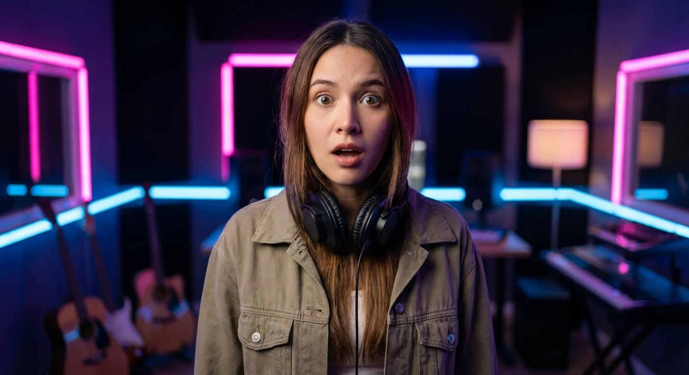 Creative entrepreneur in recording studio with pink and blue neon lighting