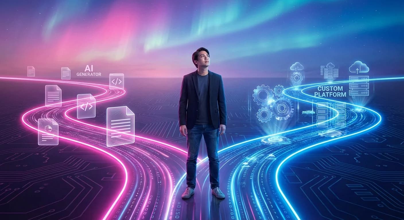 Entrepreneur at crossroads between template economy and custom software paths