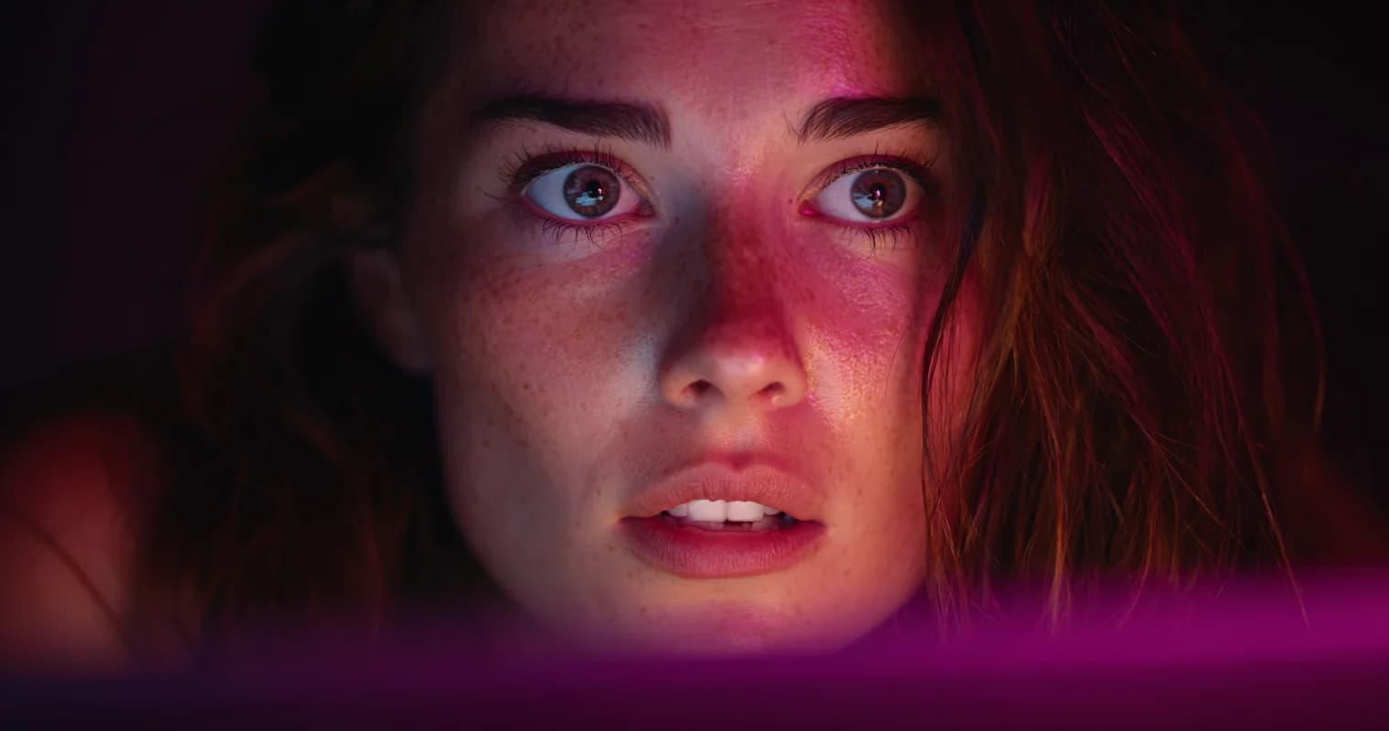 Close-up portrait of a surprised woman - AI-analyzed frame