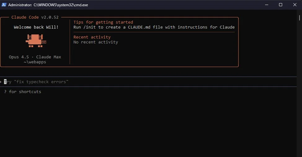Claude Code running in PowerShell terminal for development