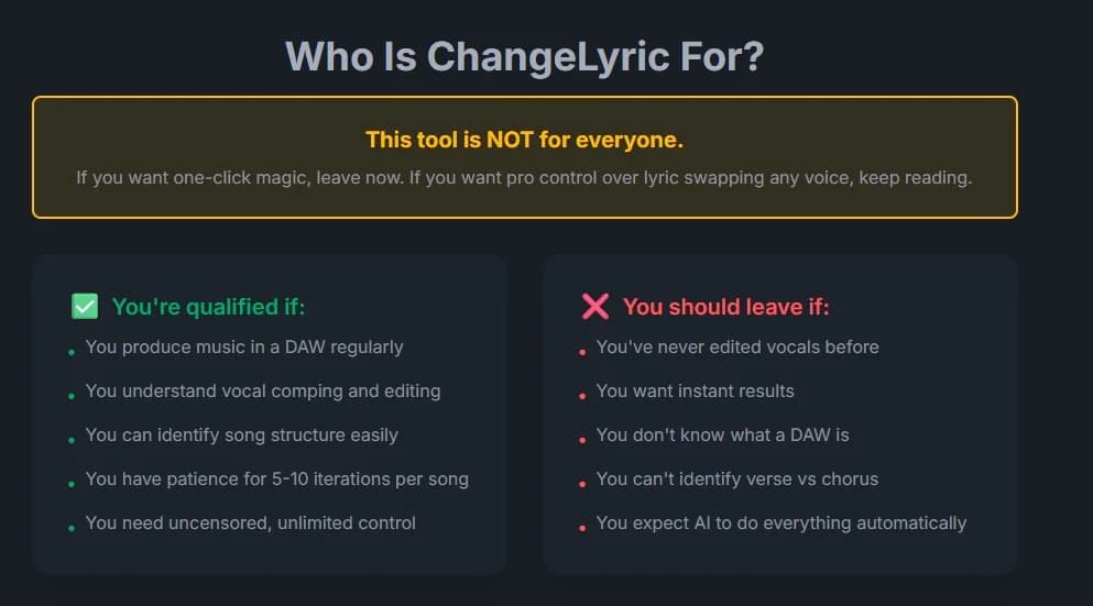 Target audience for ChangeLyric - experienced music producers and audio engineers